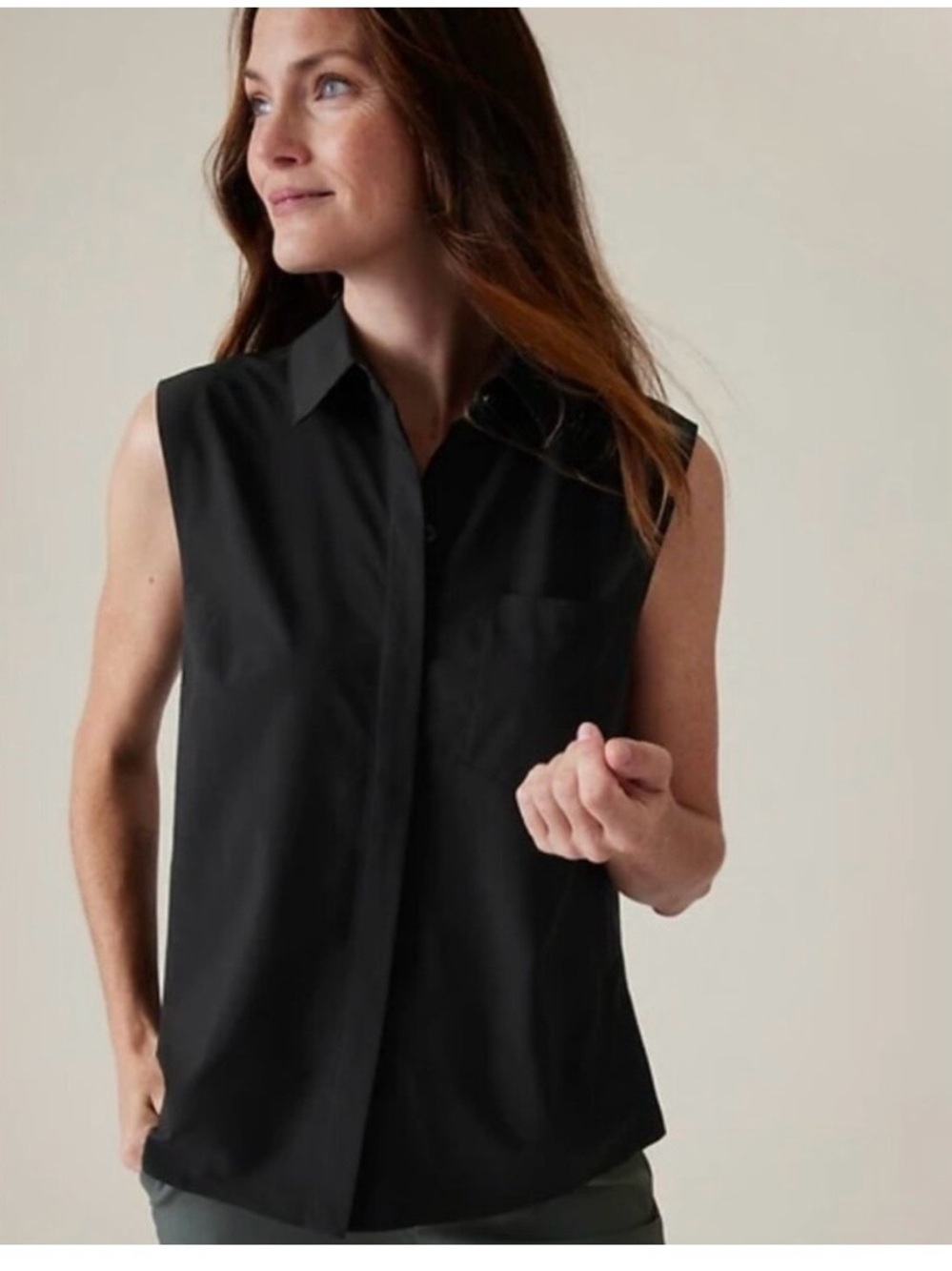 Athleta Everlasting Tank - Black Sleeveless Collared Blouse